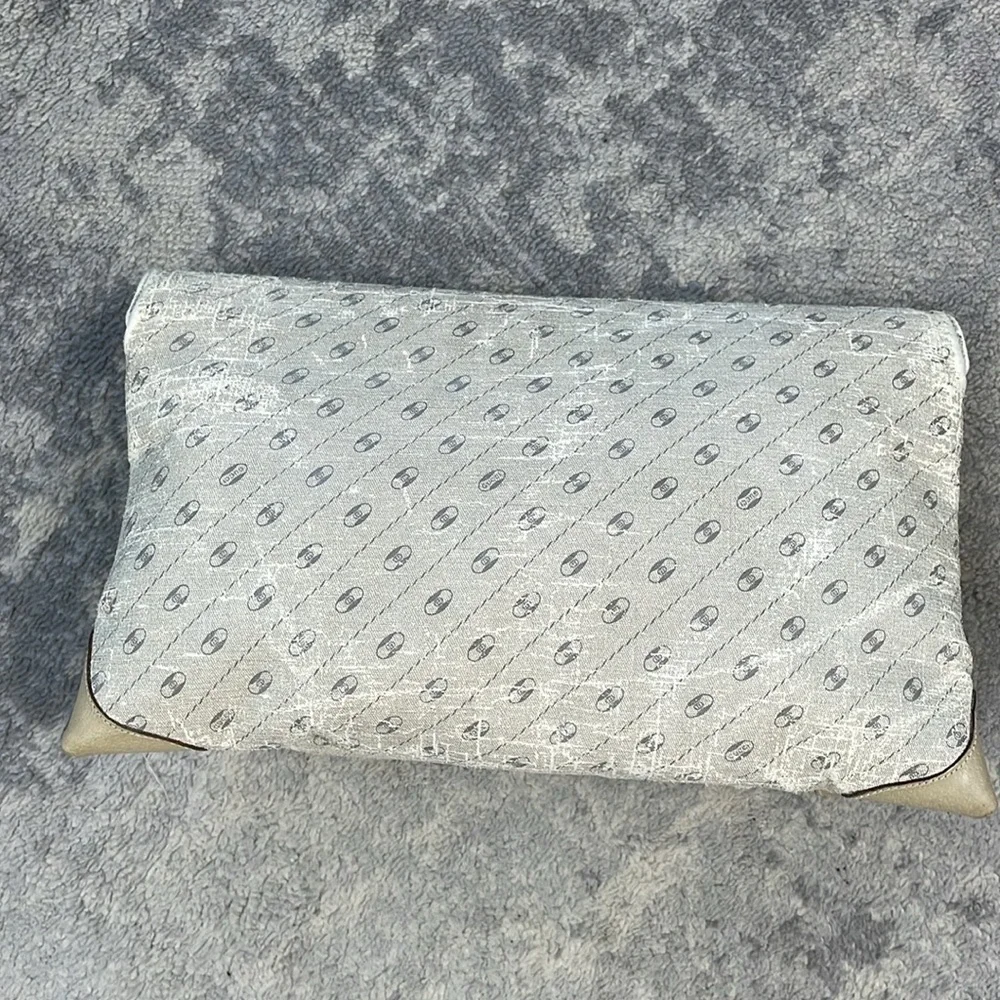 Vintage Gucci Beige Double Flap Clutch Bag Sherry Web Trim